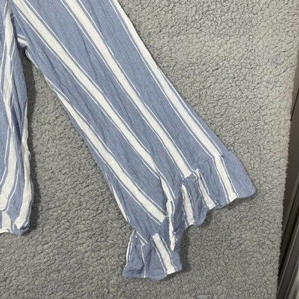 American Eagle Outfitters Top Womens XL Blue‎ White Striped Lace Up Ruffle 0462 - Picture 9 of 16